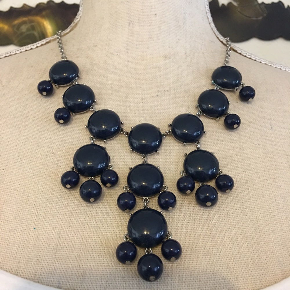 Modern navy beaded chandelier style necklace
